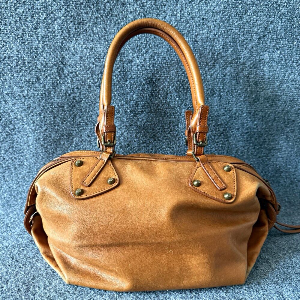 Joelle Hawkens Brown Satchel Top Handle Bag Zip Detachable Strap Outer Pockets
